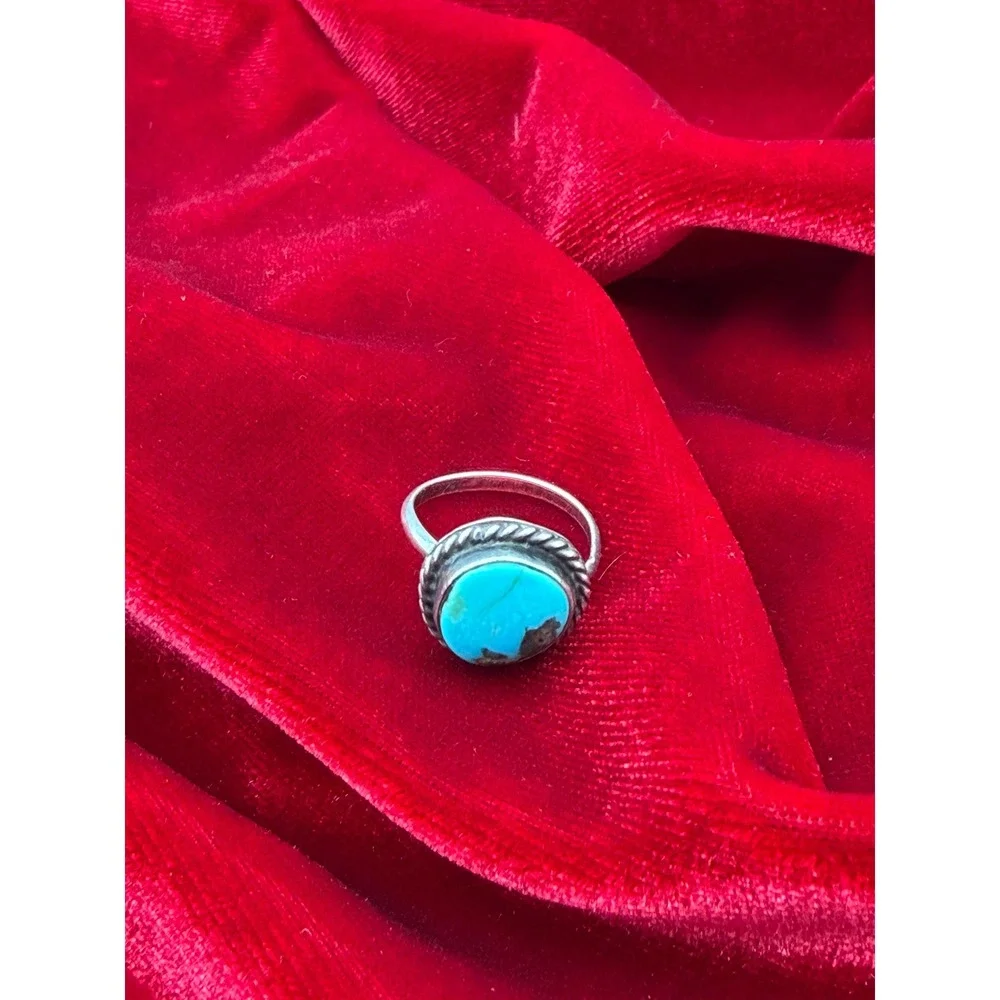 Vintage Sterling Silver Turquoise Ring Size 2.5 Southwestern Pinky Ring Boho